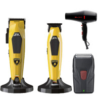 JRL Lamborghini Collection Diamante Combo Amarillo barbería amarillo Clipper + Trimmer + Shaver + Secador