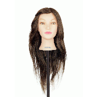 Cabeza de mujer con cabello castaño 100% real, de 35-40 cm