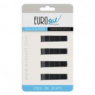 Carton 24 Clips Onduladas Negras Eurostil 50 Mm peluquería  | Comprar clips para el pelo baratos | Clips peluquería al mejor precio | Venta de clips para el pelo profesionales | clips para el cabello 
