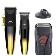 Combo kit Gold 2022 JRL  Máquina Corte clipper 2020C + Máquina retoque Trimmer 2020T + Base Cargador + Afeitadora Profesional 