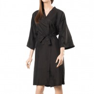 Kimono poliéster cruzado Negro para peluquería estética vestuario laboral   |  Ropa color negro para  peluquería barata