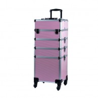 La herramienta perfecta para cualquier maquilladora profesional, un maletín carrito portatil en color rosa con multitud de compartimentos para llevar con total seguridad todos los productos de maquillaje de una forma perfecta y todo ordenado.
