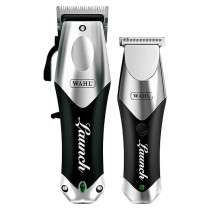 Combo profesional Wahl Launch™ con cortadora y recortadora inalámbricas. Motores de 6000 RPM, cuchillas ajustables, autonomía de hasta 150 min y carga USB-C. Ideal para barberos exigentes que buscan rendimiento, precisión y ergonomía en una sola solución
