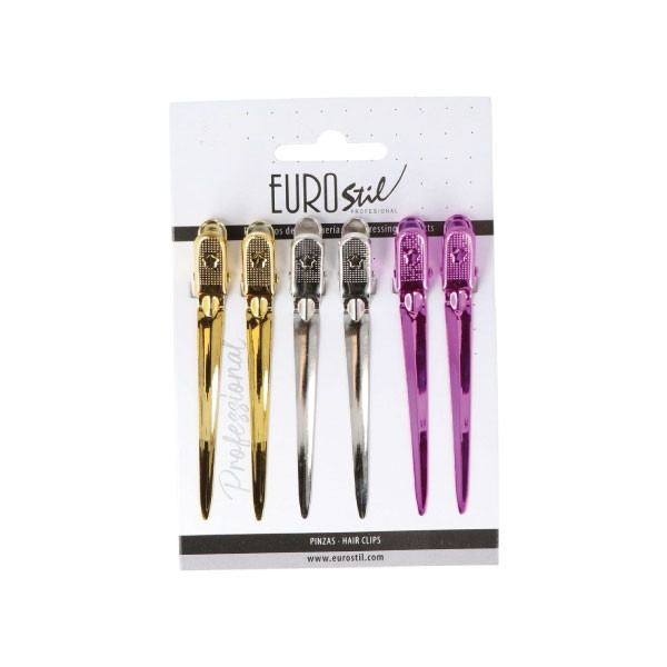 Cartón 6 pinzas curvadas colores 9 cm