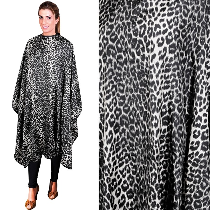 Capa leopardo blanca negra  150 x 145  Corte y tintura con Velcro | Mejor precio capas con velcro | comprar Capa de corte leopardo Oferta  Peinadora con velcro