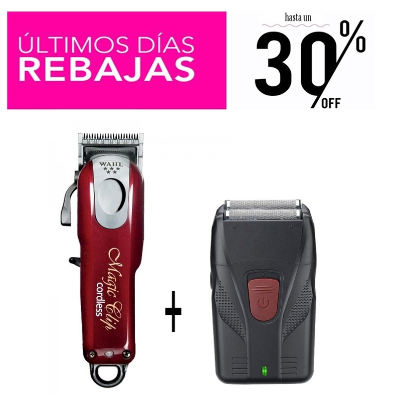 Wahl Magic Clip Cordless a Batería + 8 Recalces Premium + Máquina Shaver Afeitadora Profesional Regal